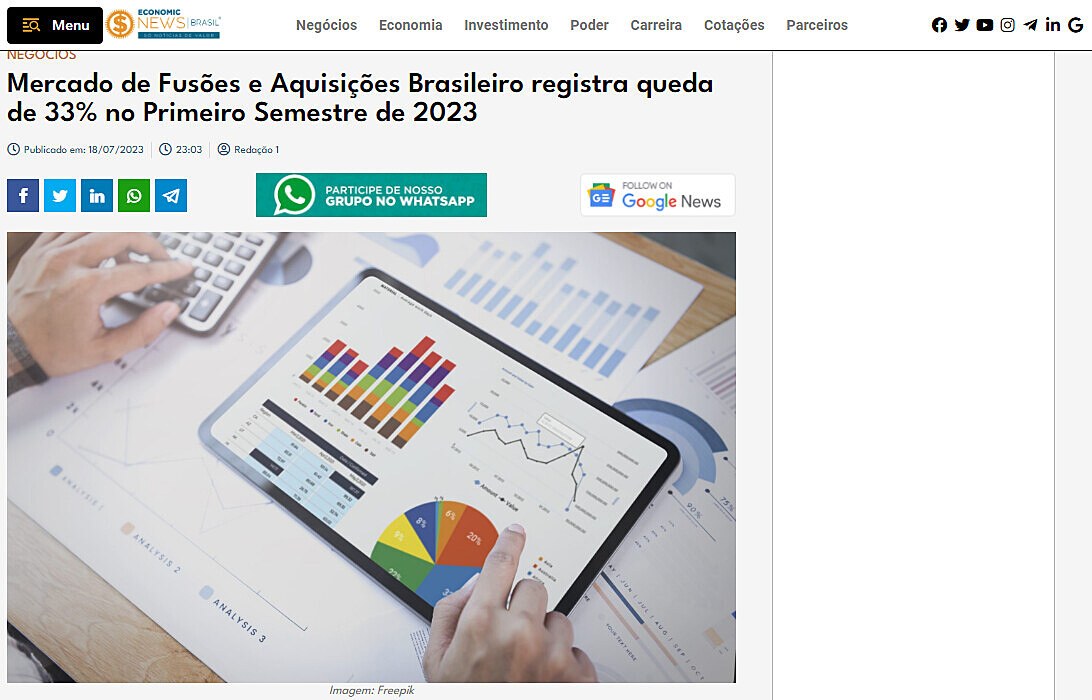Mercado de Fuses e Aquisies Brasileiro registra queda de 33% no Primeiro Semestre de 2023